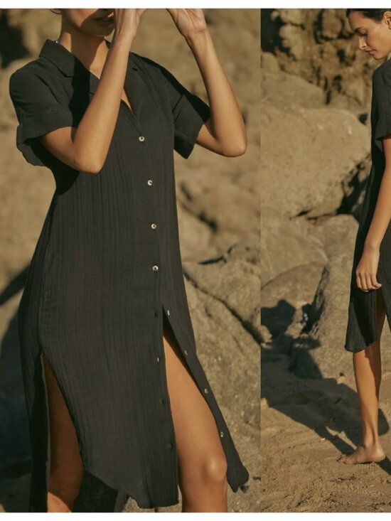 Anthropologie Dresses & Skirts - BY ANTHROPOLOGIE Lucia Sheer Midi Dress Black XS Gauzy Cover Up Vacation Minimal